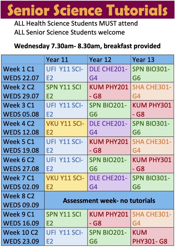 Senior Science Tutorials Timetable De La Salle College