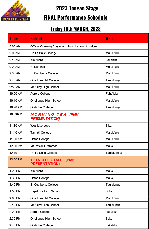 ASB Polyfest Tongan Group Information De La Salle College